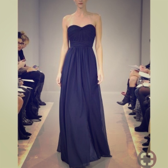 Monique Lhullier Bridesmaids navy strapless gown 0 - Picture 3 of 8